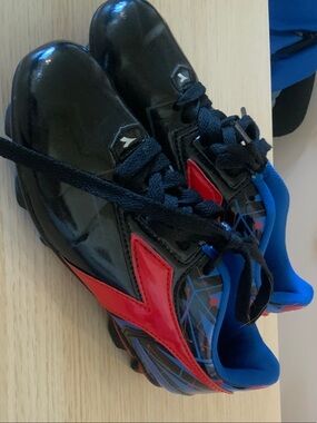 Diadora Black Red and Blue Kids Soccer Cleats